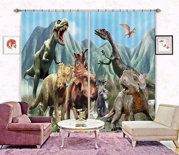 3D Mountains Dinosaurs 2243 Curtains Drapes Wallpaper AJ Wallpaper 