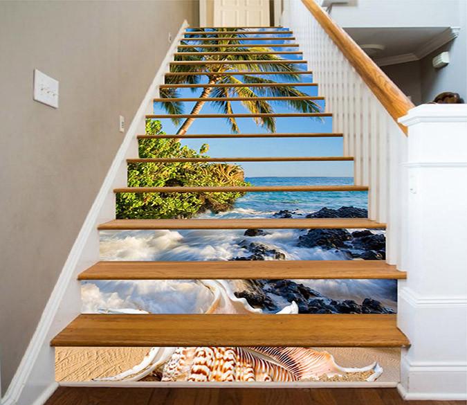 3D Seaside Tree Conch 1514 Stair Risers Wallpaper AJ Wallpaper 