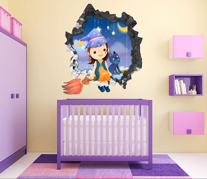 3D Lovely Girl And Cat 60 Broken Wall Murals Wallpaper AJ Wallpaper 