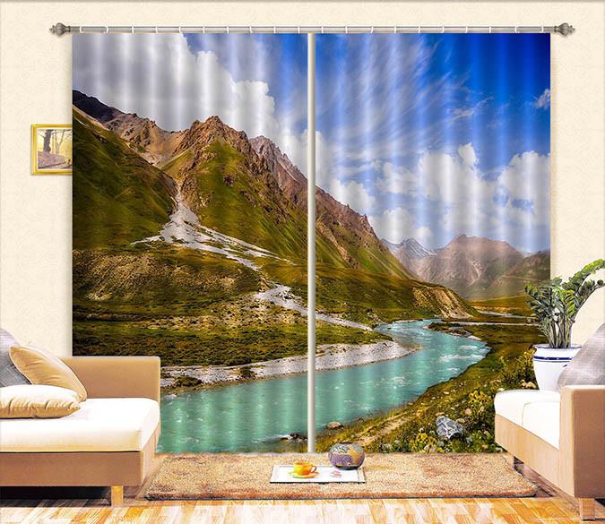 3D Mountains Meandering River 374 Curtains Drapes Wallpaper AJ Wallpaper 