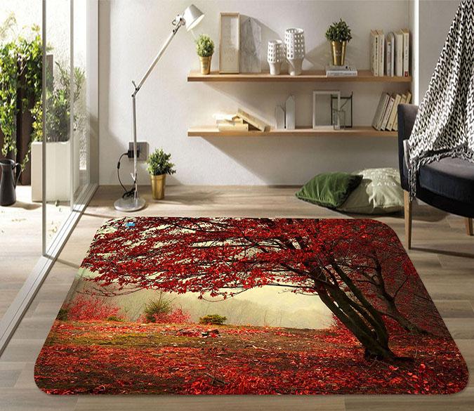 3D Tree Red Leaves 46 Non Slip Rug Mat Mat AJ Creativity Home 