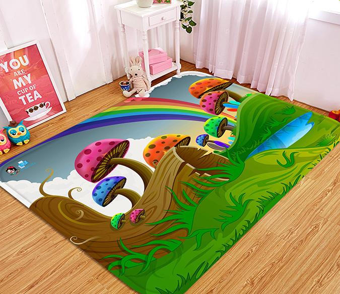 3D Cartoon Mushrooms Rainbow 76 Non Slip Rug Mat Mat AJ Creativity Home 