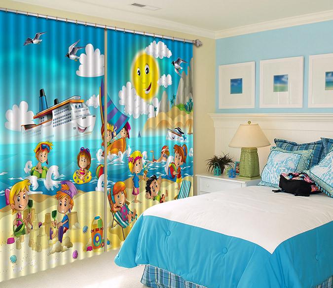 3D Beach Happy Kids 617 Curtains Drapes Wallpaper AJ Wallpaper 