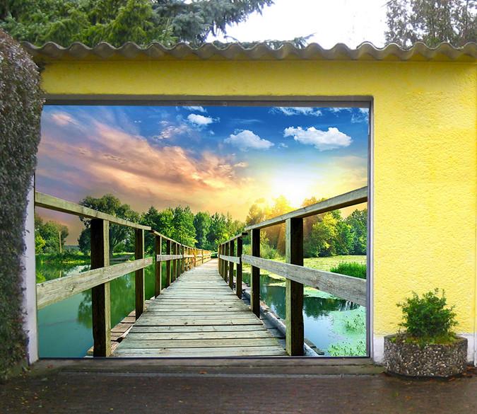 3D Lake Wood Bridge 315 Garage Door Mural Wallpaper AJ Wallpaper 