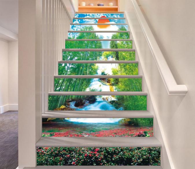 3D Bamboo Forest River 412 Stair Risers Wallpaper AJ Wallpaper 