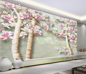 Pink Flowers Trees Wallpaper AJ Wallpaper 