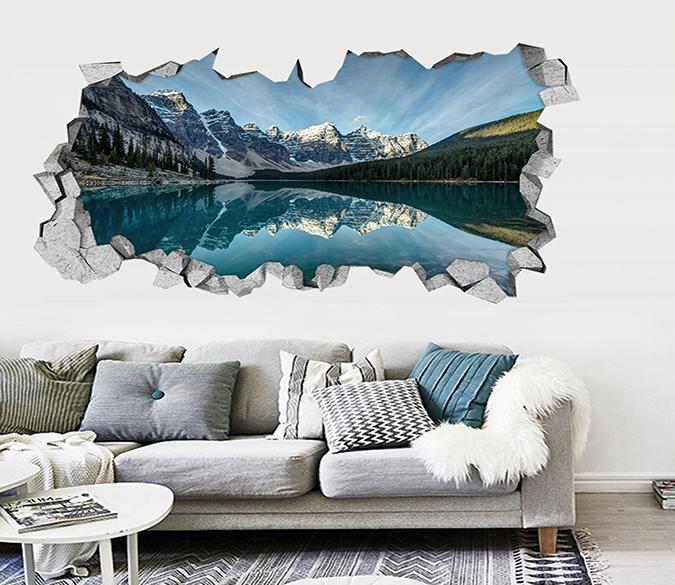 3D Peaceful Lake Scenery 027 Broken Wall Murals Wallpaper AJ Wallpaper 