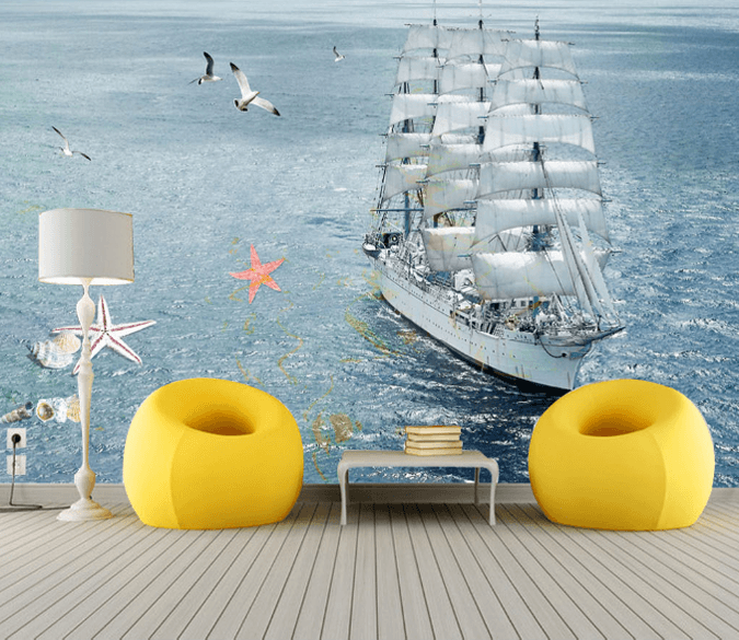 3D Sea Sailing Ship And Birds Wallpaper AJ Wallpaper 1 