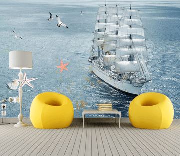 3D Sea Sailing Ship And Birds Wallpaper AJ Wallpaper 1 