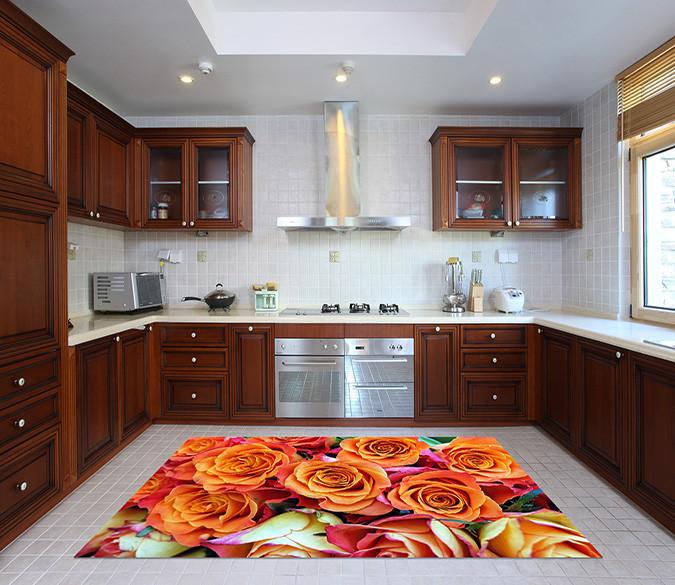 3D Beautiful Roses Kitchen Mat Floor Mural Wallpaper AJ Wallpaper 