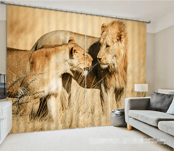 3D Romantic Lion Couple 1027 Curtains Drapes Wallpaper AJ Wallpaper 