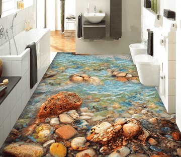 3D Beach Stones Floor Mural Wallpaper AJ Wallpaper 2 