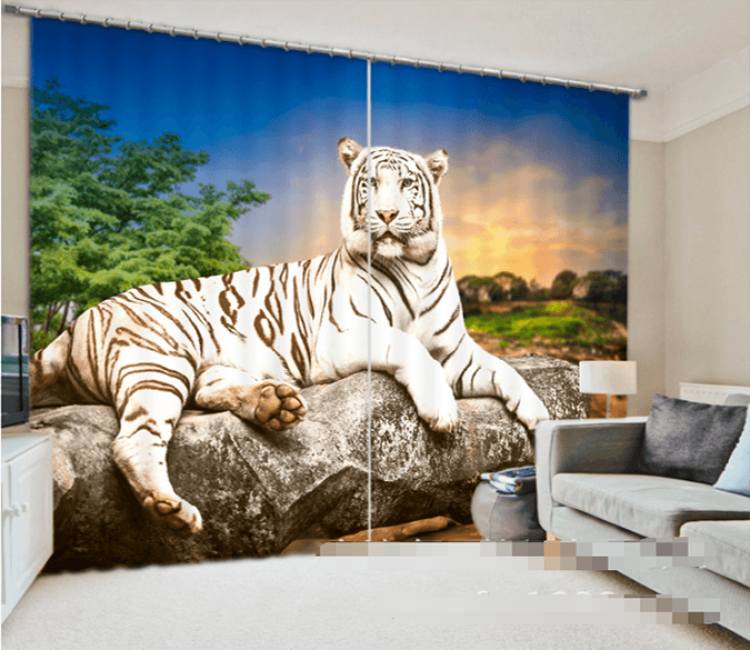 3D Stone Resting Tiger 965 Curtains Drapes Wallpaper AJ Wallpaper 