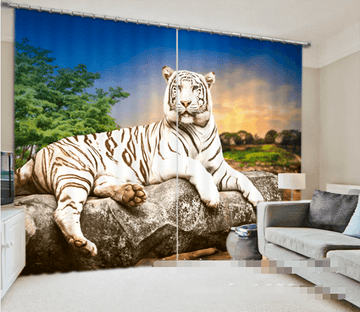 3D Stone Resting Tiger 965 Curtains Drapes Wallpaper AJ Wallpaper 