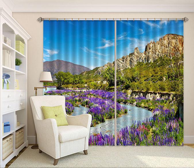 3D Flowers River Curtains Drapes Wallpaper AJ Wallpaper 