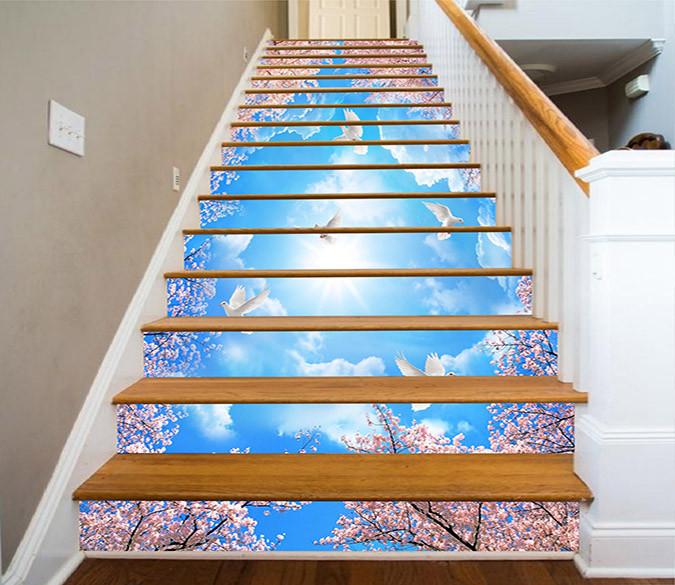 3D Flowers Trees Flying Birds 1532 Stair Risers Wallpaper AJ Wallpaper 