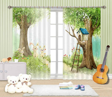 3D Tree Rabbits House 2428 Curtains Drapes Wallpaper AJ Wallpaper 