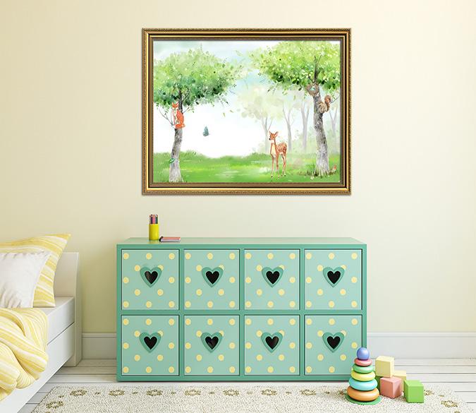 3D Fawn Butterfly 005 Fake Framed Print Painting Wallpaper AJ Creativity Home 