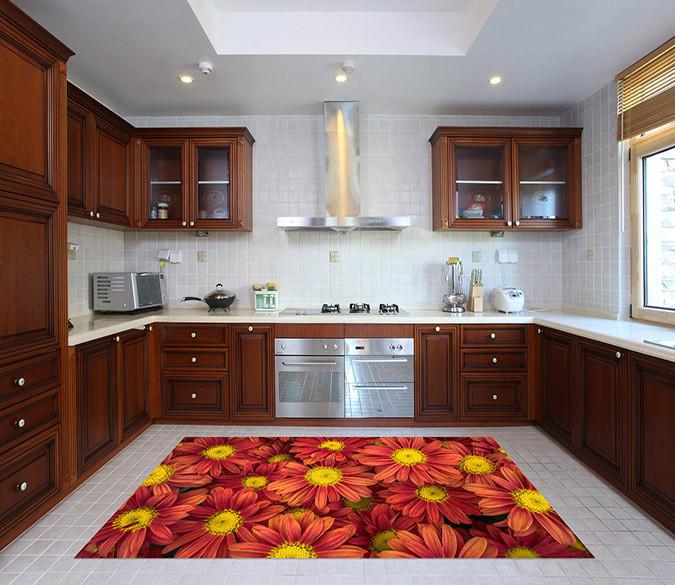 3D Red Flowers 673 Kitchen Mat Floor Mural Wallpaper AJ Wallpaper 