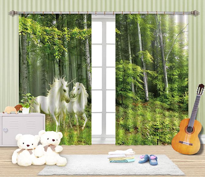 3D Forest Unicorns 2270 Curtains Drapes Wallpaper AJ Wallpaper 