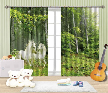 3D Forest Unicorns 2270 Curtains Drapes Wallpaper AJ Wallpaper 