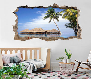 3D Tropical Sea Pavilions 080 Broken Wall Murals Wallpaper AJ Wallpaper 