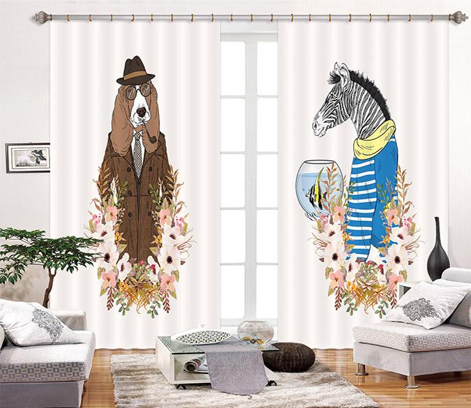 3D Dog And Zebra 2382 Curtains Drapes Wallpaper AJ Wallpaper 