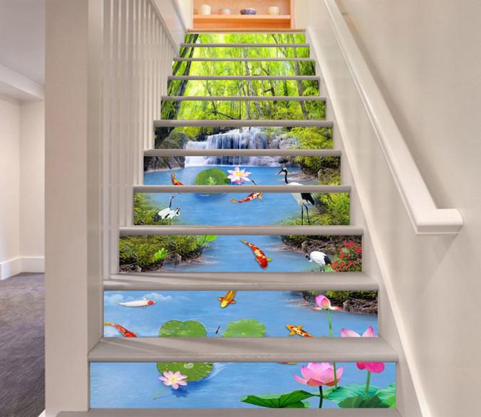 3D Forest River Animals 403 Stair Risers Wallpaper AJ Wallpaper 
