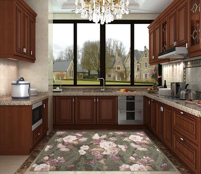 3D Flower Pattern Kitchen Mat Floor Mural Wallpaper AJ Wallpaper 