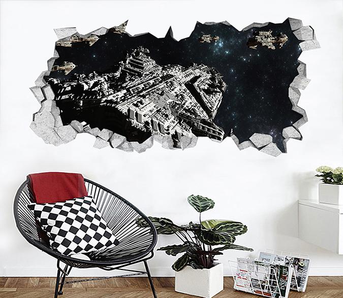3D Space Ship 306 Broken Wall Murals Wallpaper AJ Wallpaper 