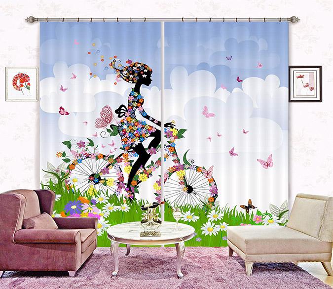 3D Flowers Girl Bike 2259 Curtains Drapes Wallpaper AJ Wallpaper 