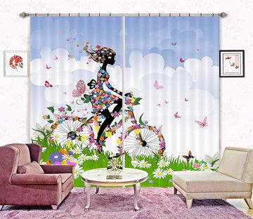 3D Flowers Girl Bike 2259 Curtains Drapes Wallpaper AJ Wallpaper 