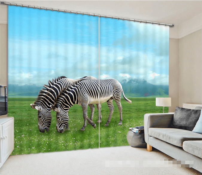 3D Grassland Zebras 1221 Curtains Drapes Wallpaper AJ Wallpaper 
