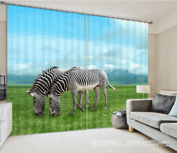 3D Grassland Zebras 1221 Curtains Drapes Wallpaper AJ Wallpaper 