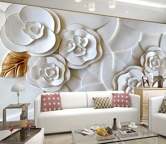 White 3D Flowers Wallpaper AJ Wallpapers 