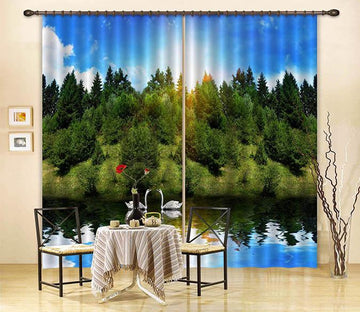 3D Mountain Lake Swans 174 Curtains Drapes Wallpaper AJ Wallpaper 