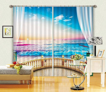 3D Balcony Pretty Sea Curtains Drapes Wallpaper AJ Wallpaper 