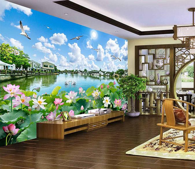 3D Lotus Pond Town 289 Wallpaper AJ Wallpaper 