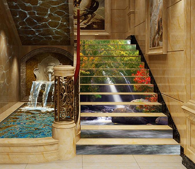 3D Waterfall Color Trees 875 Stair Risers Wallpaper AJ Wallpaper 
