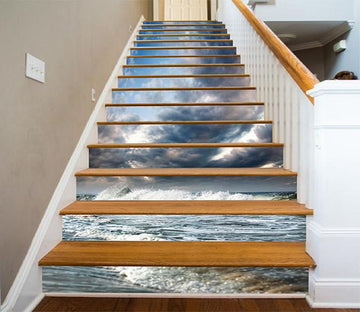 3D Cloudy Sea Waves 872 Stair Risers Wallpaper AJ Wallpaper 
