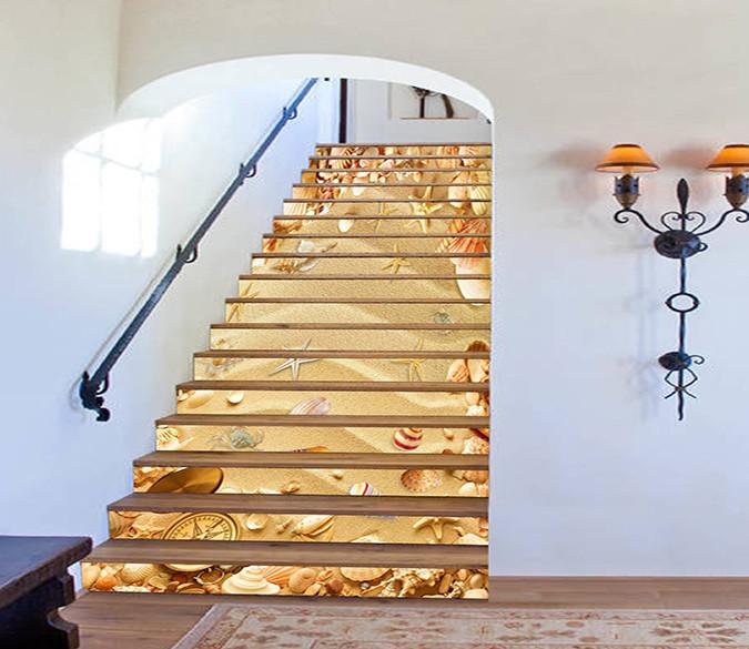 3D Beach Treasures Compass 425 Stair Risers Wallpaper AJ Wallpaper 