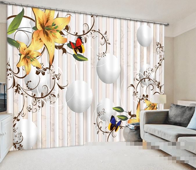 3D Balls Flowers 944 Curtains Drapes Wallpaper AJ Wallpaper 