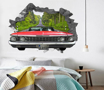3D Forest Road Car 74 Broken Wall Murals Wallpaper AJ Wallpaper 