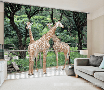 3D Forest Giraffes 1223 Curtains Drapes Wallpaper AJ Wallpaper 