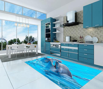 3D Smiling Dolphins Kitchen Mat Floor Mural Wallpaper AJ Wallpaper 