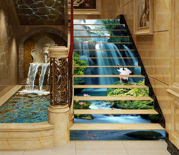 3D Charming Waterfall Cranes 1347 Stair Risers Wallpaper AJ Wallpaper 