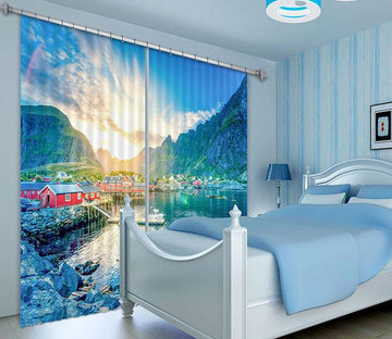 3D Mountains Lake 333 Curtains Drapes Wallpaper AJ Wallpaper 