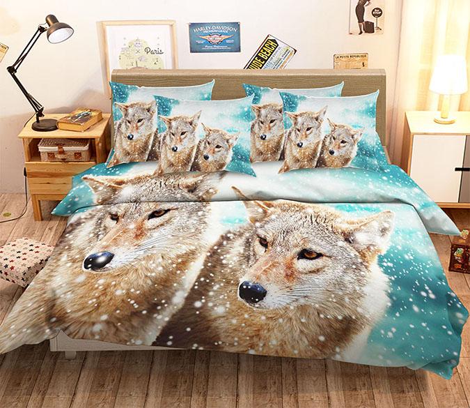 3D Snow Wolves 80 Bed Pillowcases Quilt Wallpaper AJ Wallpaper 