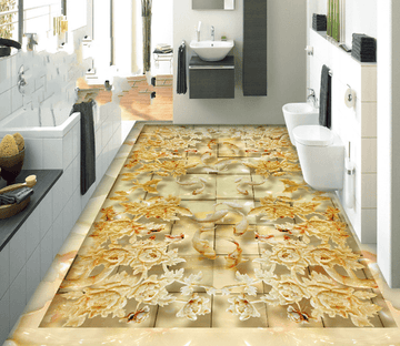 3D Flowers And Fishes Floor Mural Wallpaper AJ Wallpaper 2 
