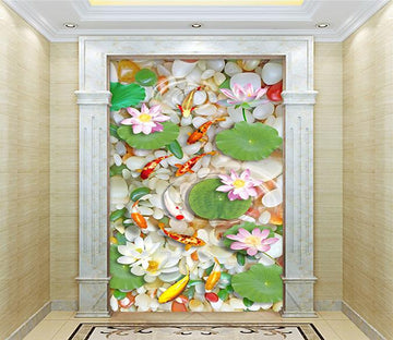 3D Fish Pond Lotus 368 Wallpaper AJ Wallpaper 